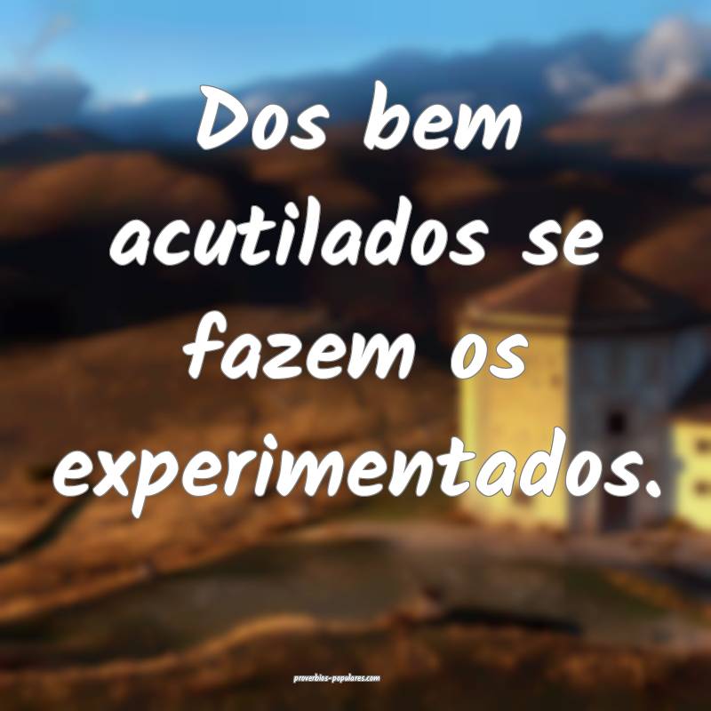 Dos bem acutilados se fazem os experimentados.
...