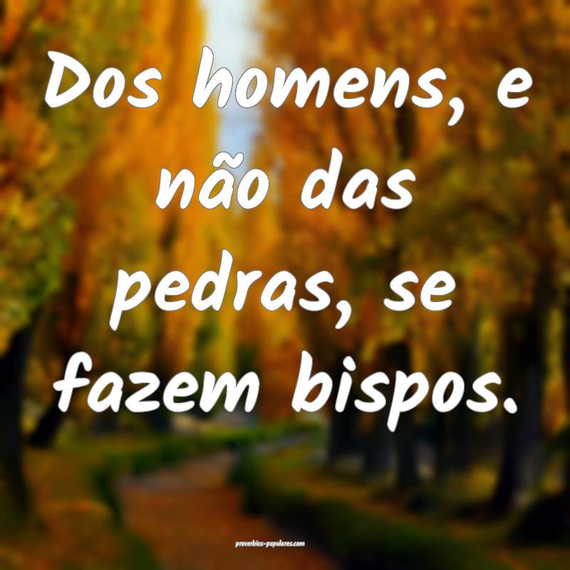 Dos homens, e não das pedras, se fazem bispos.
 ...