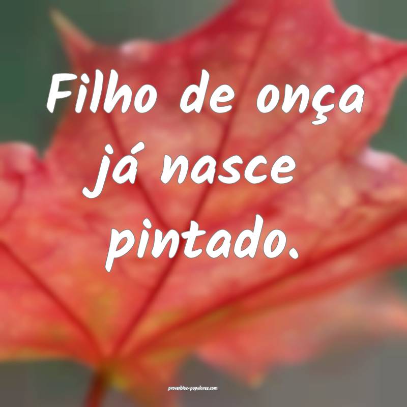 Filho de onça já nasce pintado. 
...