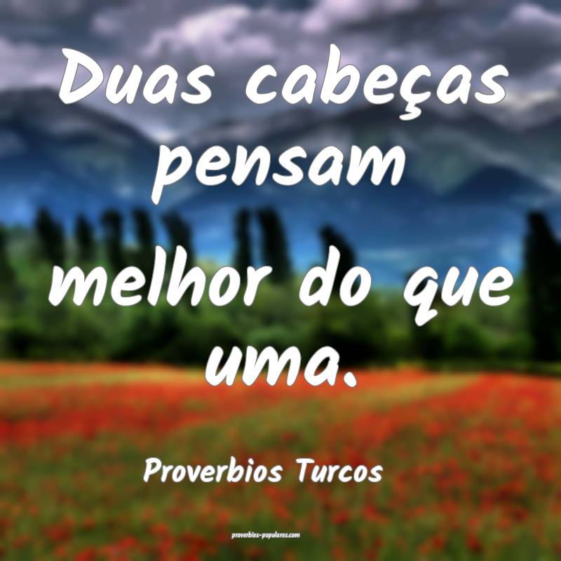Duas cabeças pensam melhor do que uma.
...
