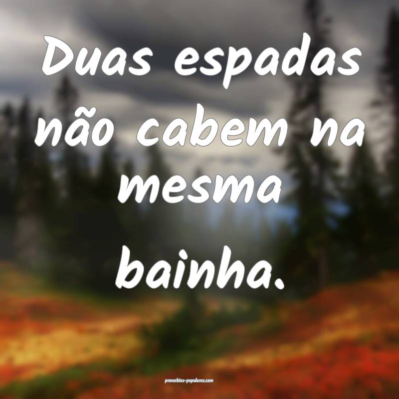 Duas espadas não cabem na mesma bainha.
 ...