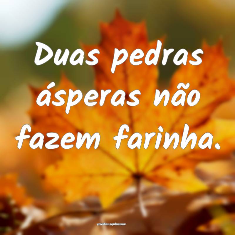 Duas pedras ásperas não fazem farinha.
...