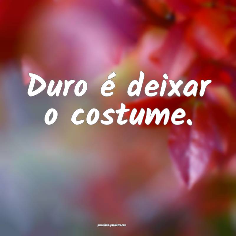 Duro é deixar o costume.
...