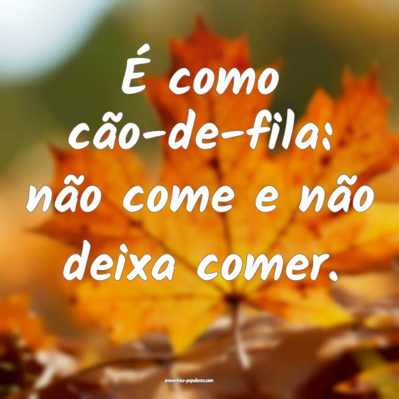 É como cão-de-fila: não come e não deixa comer.
...