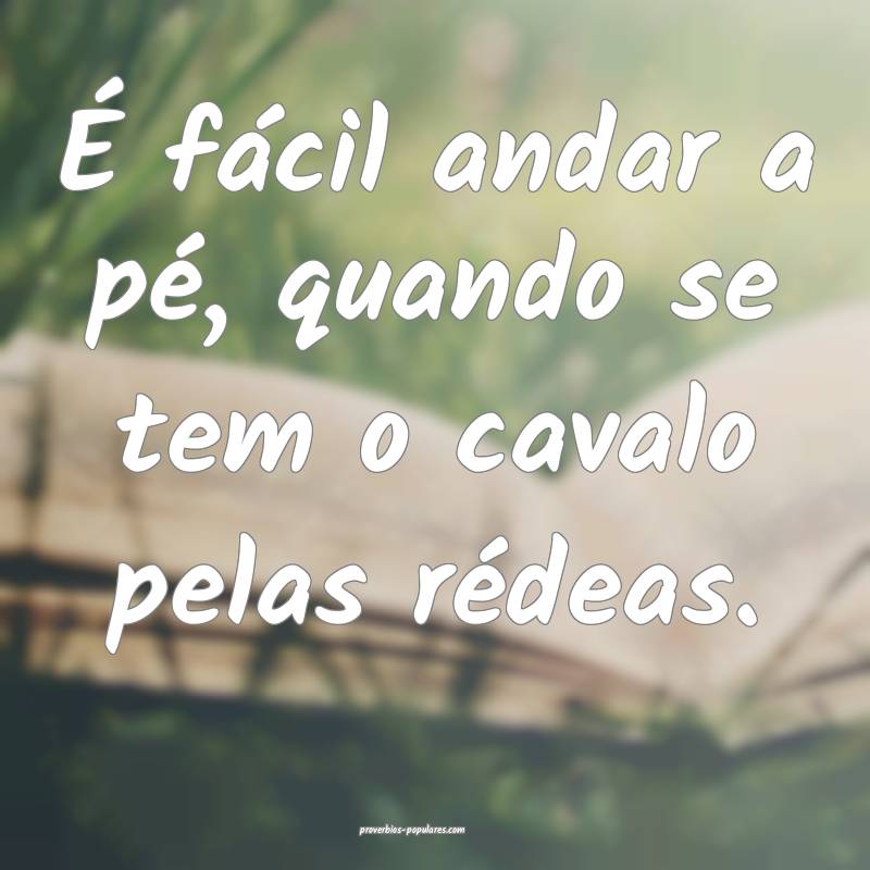 É fácil andar a pé, quando se tem o cavalo pelas rédeas.
...