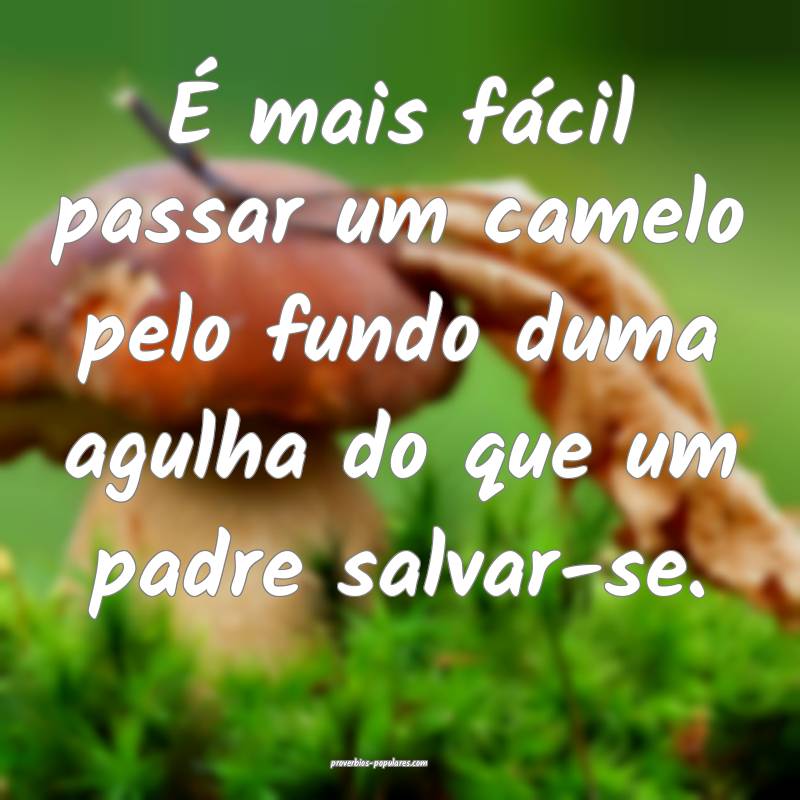 É mais fácil passar um camelo pelo fundo duma agulha do que um padre...