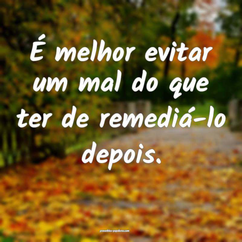 É melhor evitar um mal do que ter de remediá-lo  ...