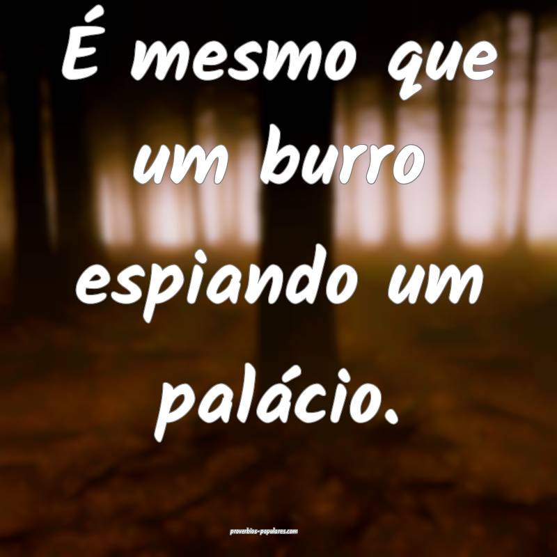 É mesmo que um burro espiando um palácio.
...