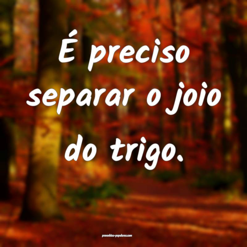 É preciso separar o joio do trigo.
...