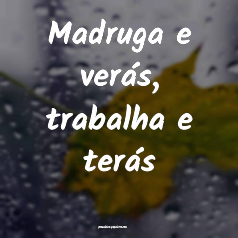 Madruga e verás, trabalha e terás 
...
