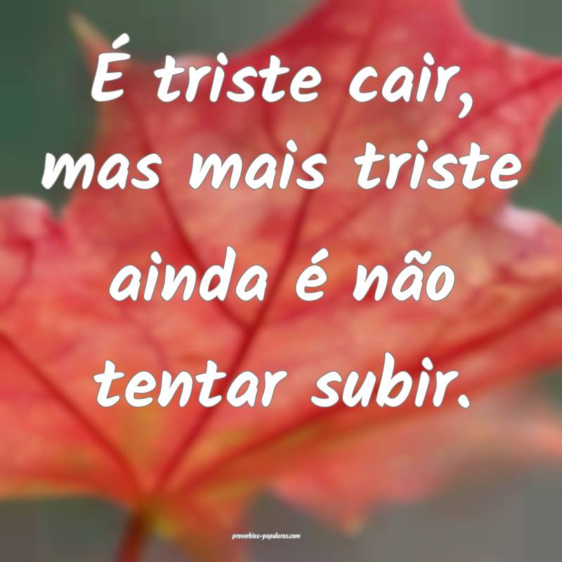 É triste cair, mas mais triste ainda é não tentar subir.
...