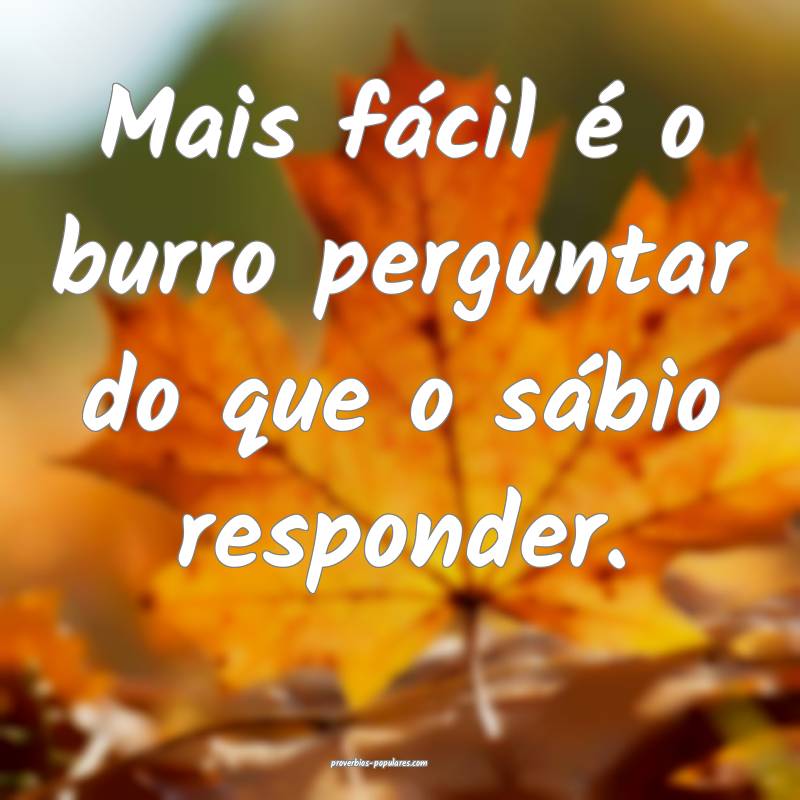 Mais fácil é o burro perguntar do que o sábio responder. 
...