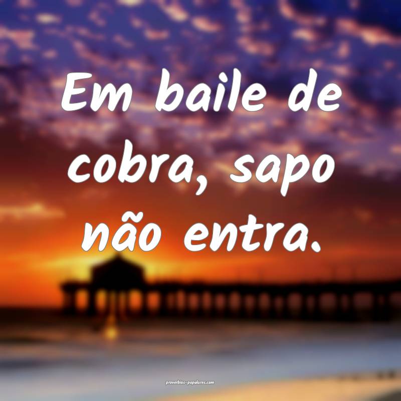 Em baile de cobra, sapo não entra.
...