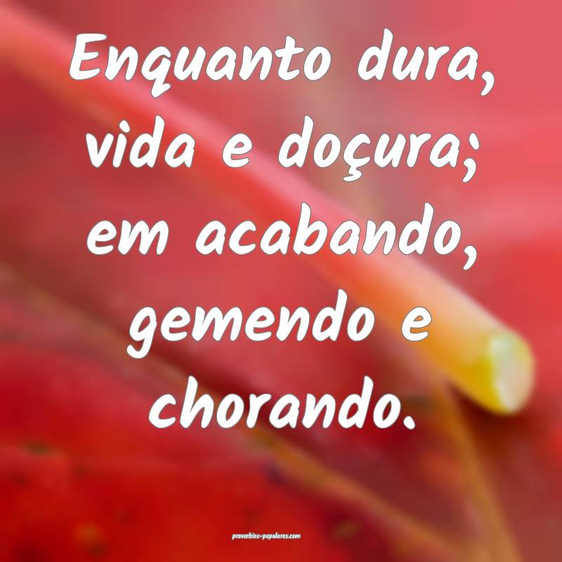 Enquanto dura, vida e doçura; em acabando, gemendo e chorando.
...