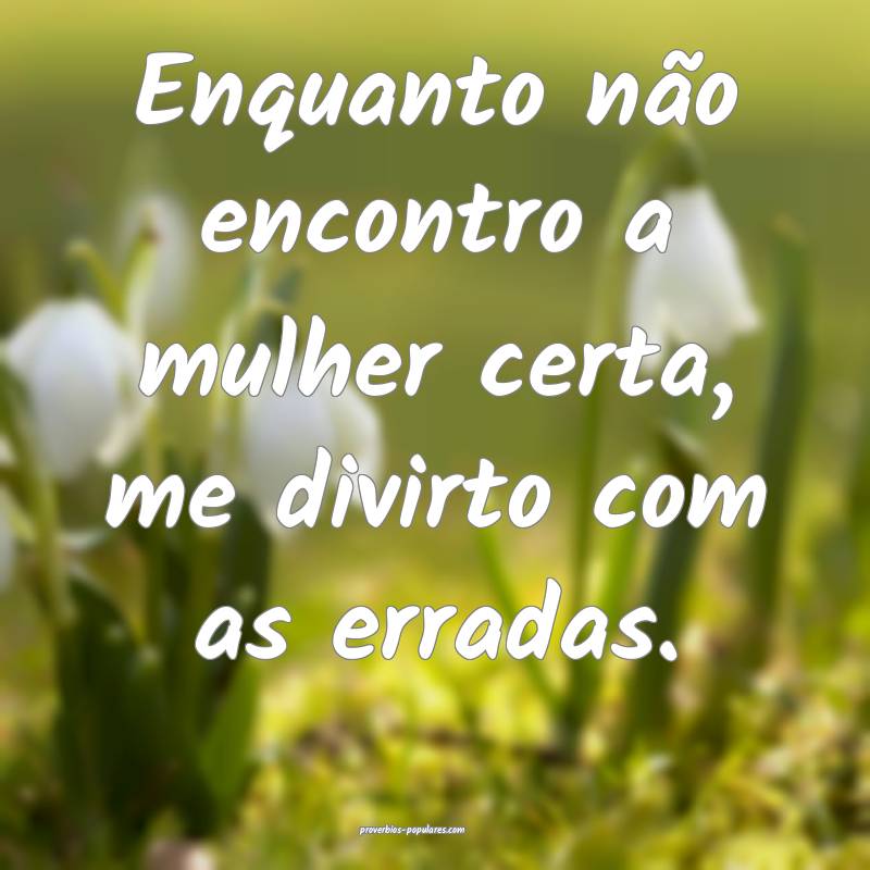 Enquanto não encontro a mulher certa, me divirto com as erradas.
...