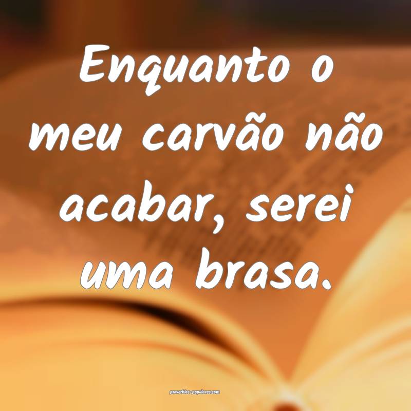 Enquanto o meu carvão não acabar, serei uma brasa.
...