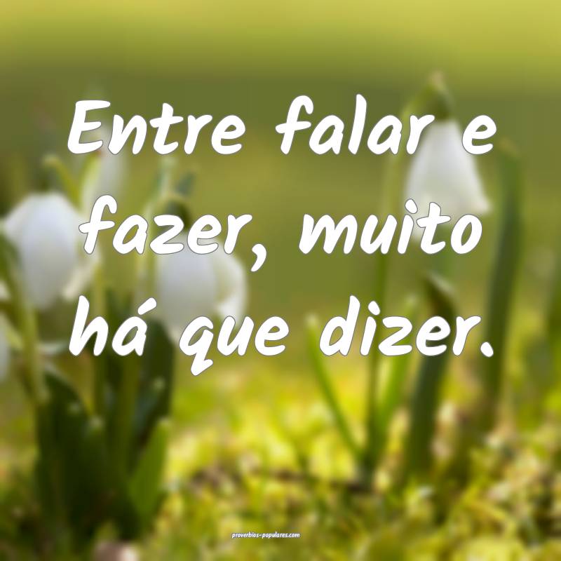 Entre falar e fazer, muito há que dizer.
...
