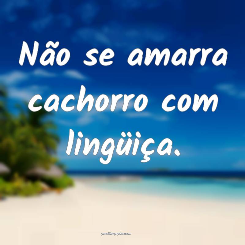 Não se amarra cachorro com lingüiça.
...