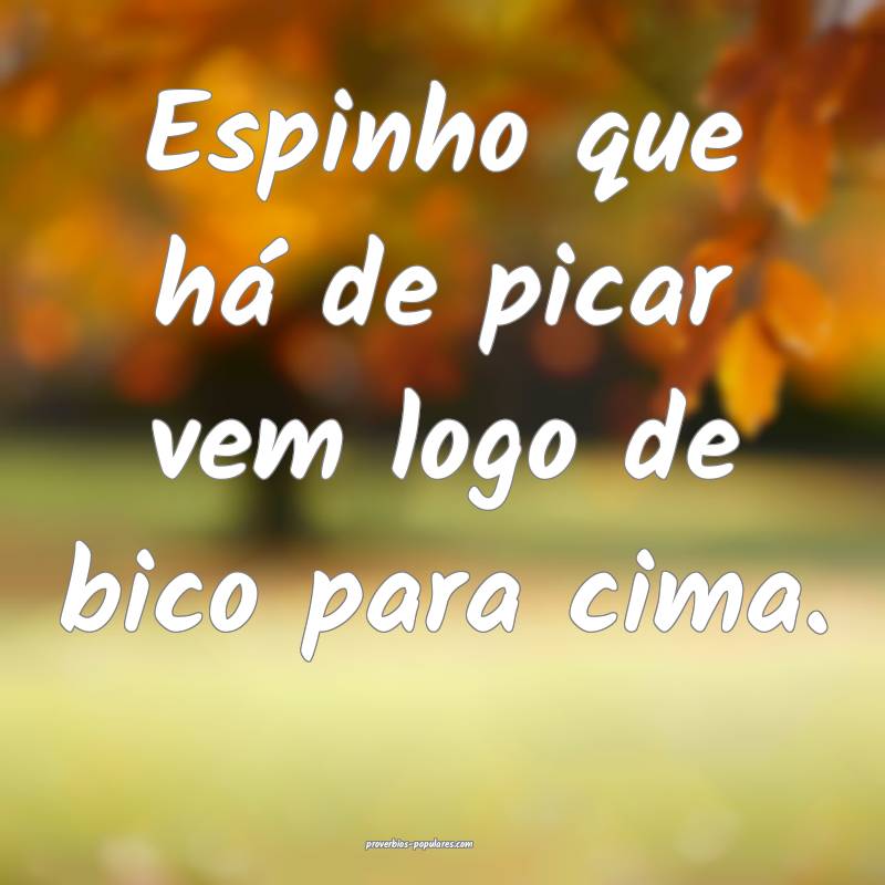 Espinho que há de picar vem logo de bico para cima.
...