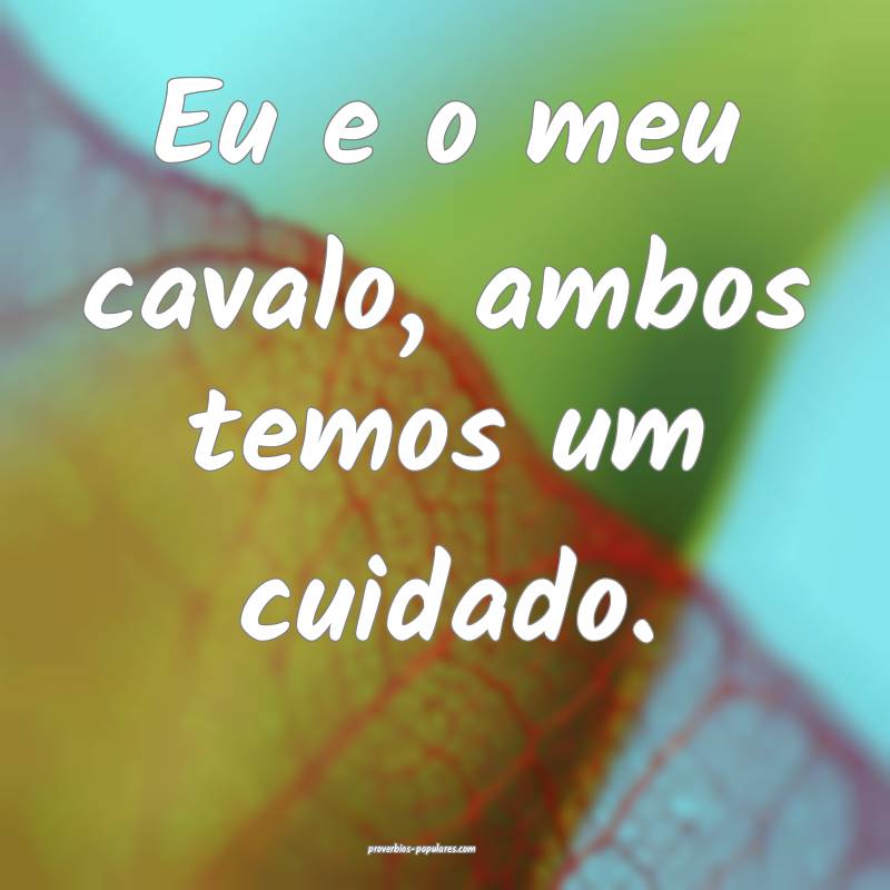 Eu e o meu cavalo, ambos temos um cuidado.
 ...