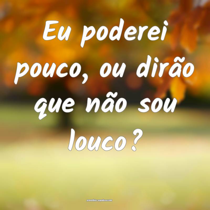 Eu poderei pouco, ou dirão que não sou louco?
...