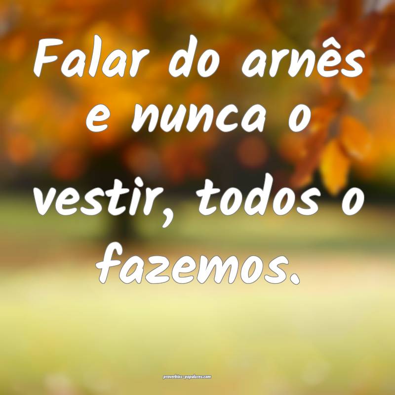 Falar do arnês e nunca o vestir, todos o fazemos. ...