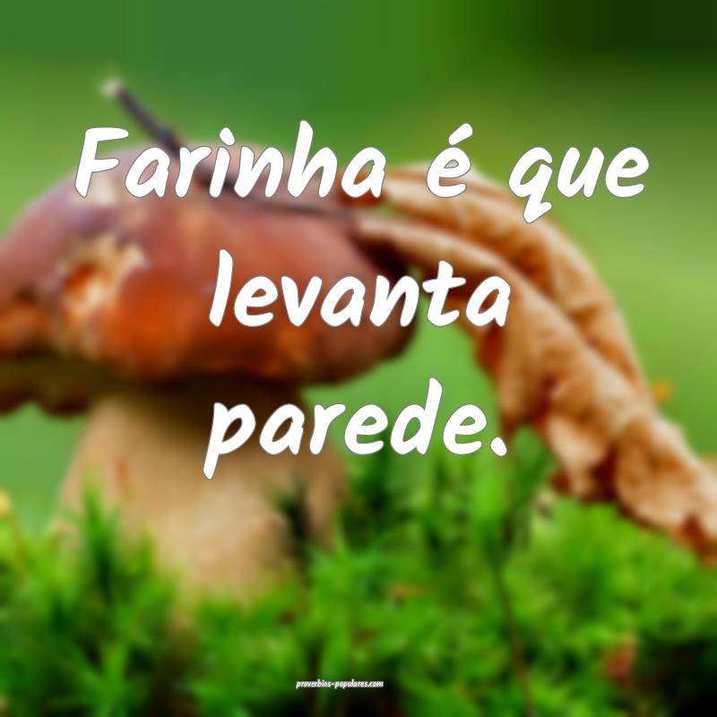 Farinha é que levanta parede.
 ...