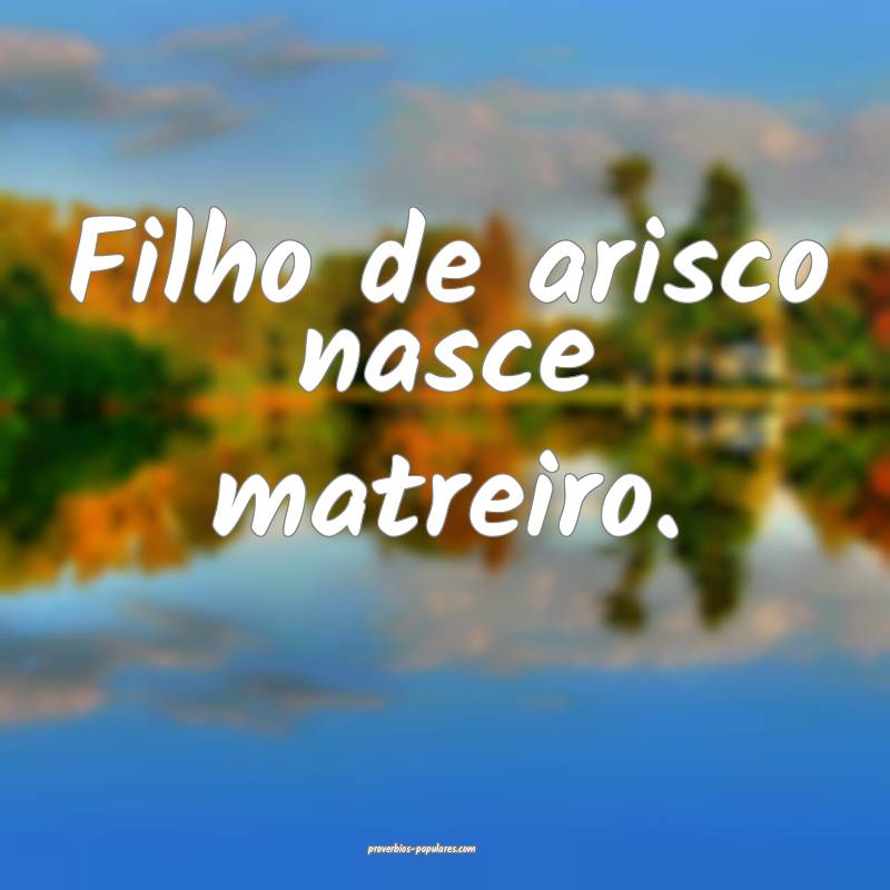 Filho de arisco nasce matreiro.
...