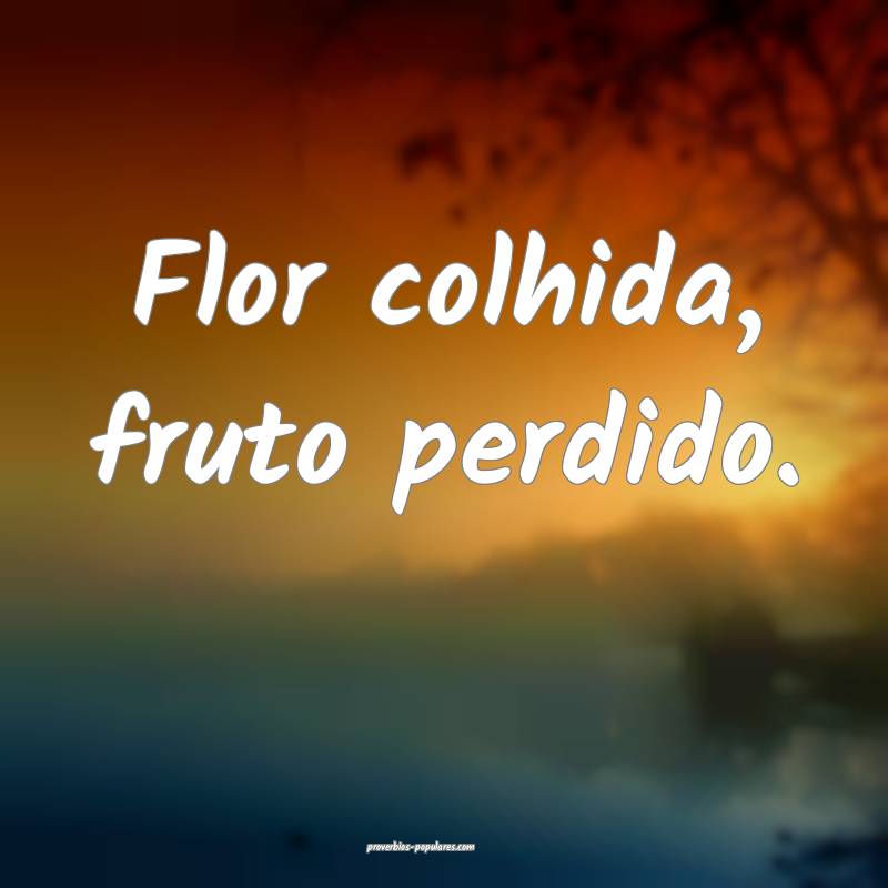 Flor colhida, fruto perdido.
...