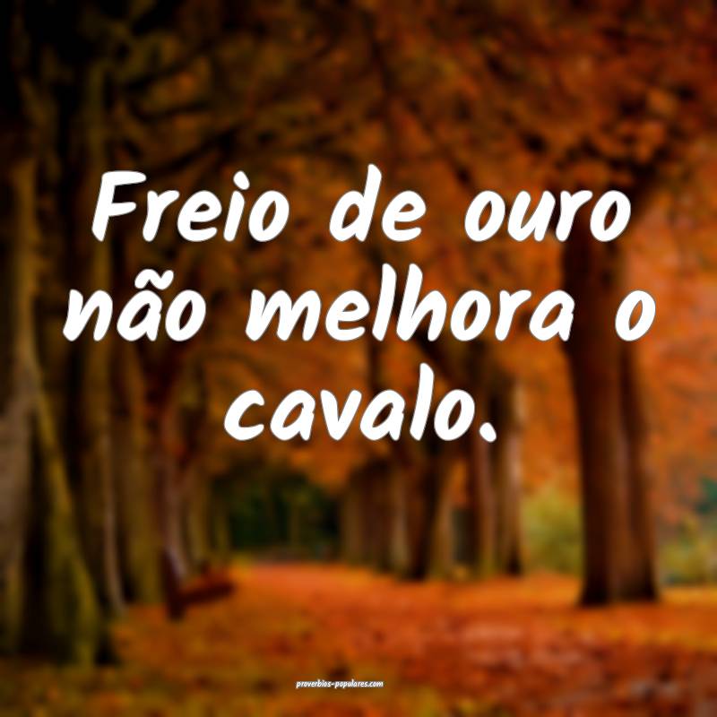 Freio de ouro não melhora o cavalo.
 ...