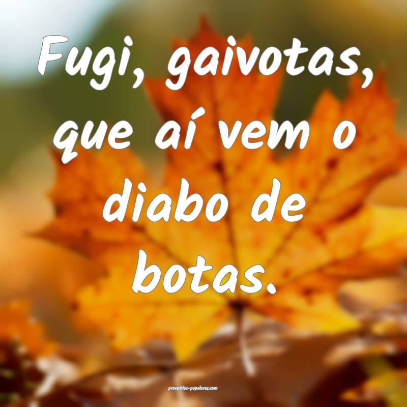 Fugi, gaivotas, que aí vem o diabo de botas.
...