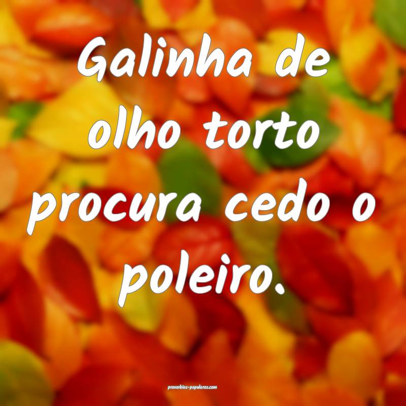 Galinha de olho torto procura cedo o poleiro.
...