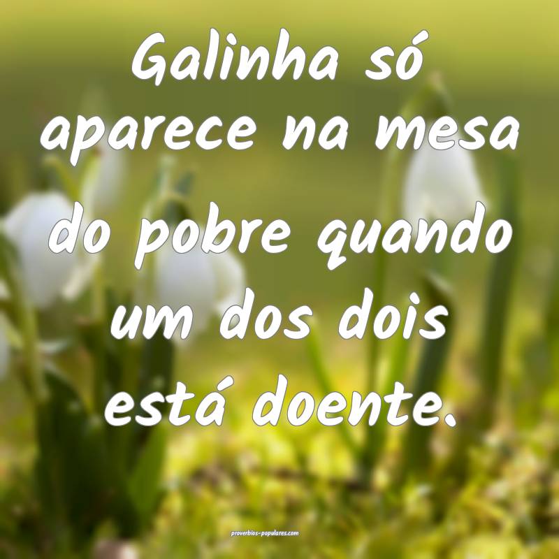 Galinha só aparece na mesa do pobre quando um dos dois está doente.
...