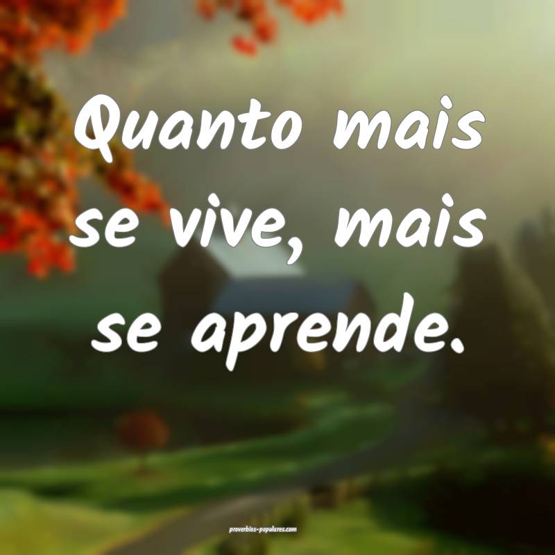 Quanto mais se vive, mais se aprende. 
...